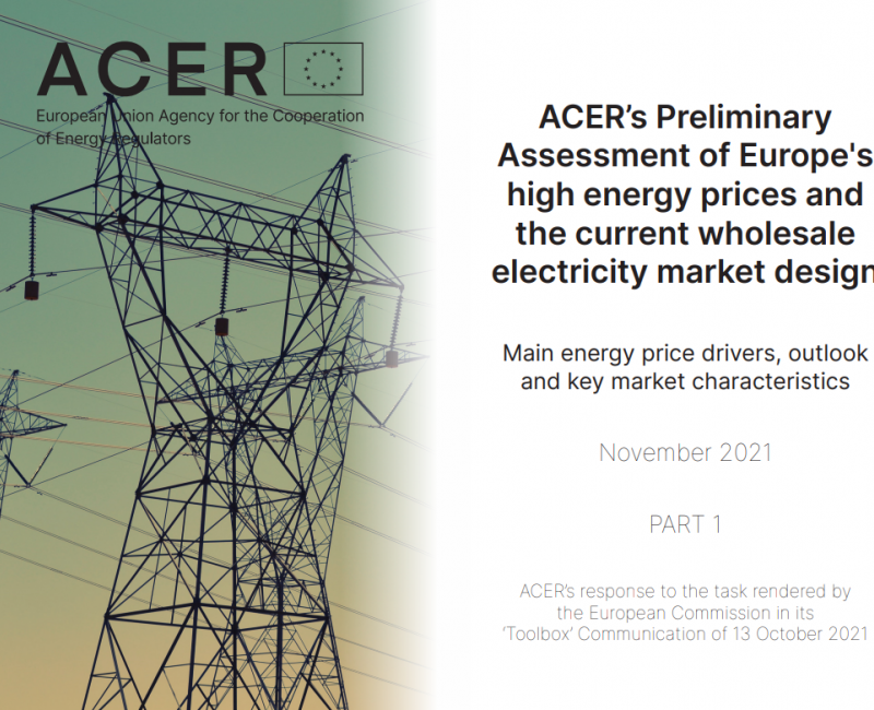 Cover page ACER preliminary assessment on high energy prices