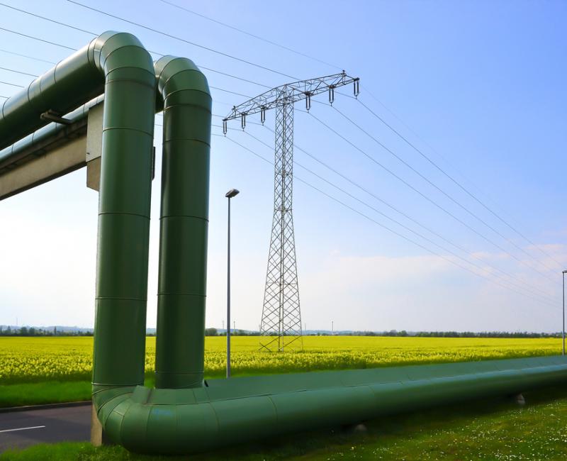 Electricity pylon and gas pipelines