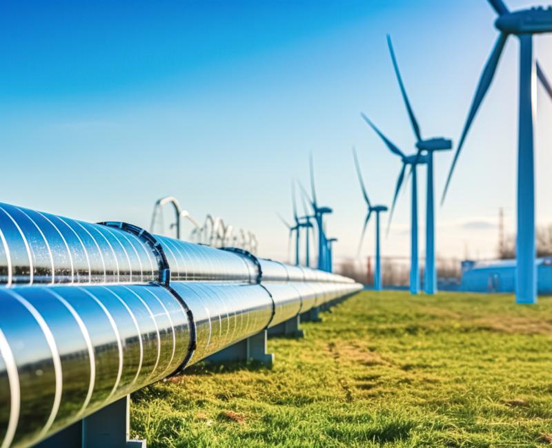 Hydrogen transportation pipe and wind turbines