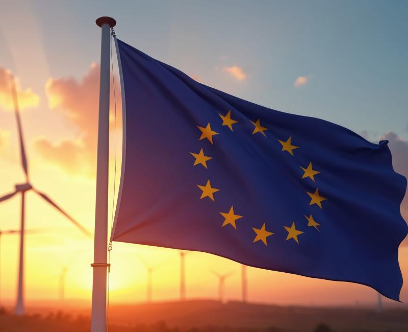 EU flag and renewable energy