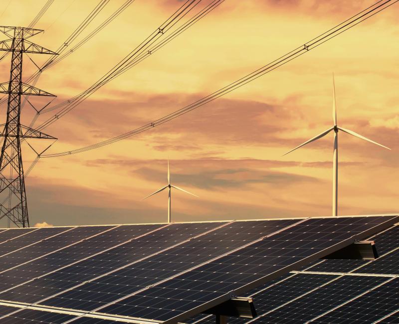 Solar panels and wind turbines