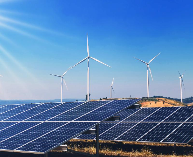 Solar panels and wind turbines