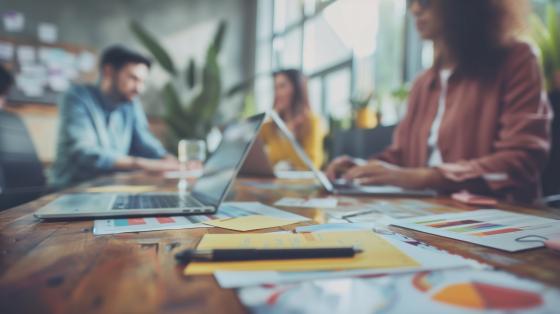People discussing at table