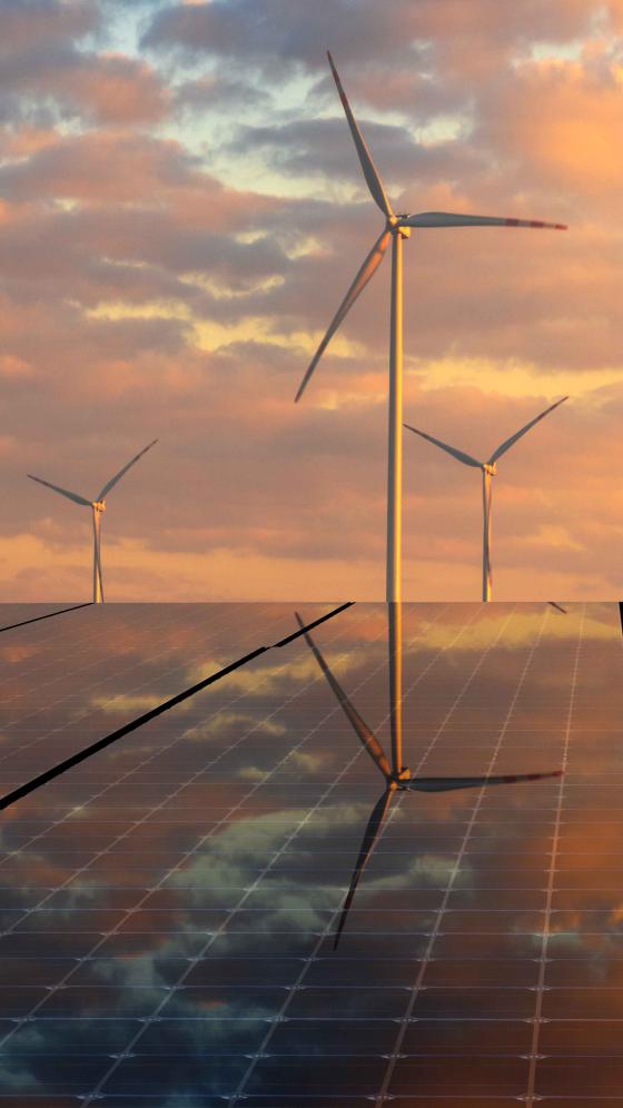 Wind and solar generation at sunset