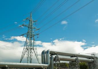 Electricity pylons and gas pipeline